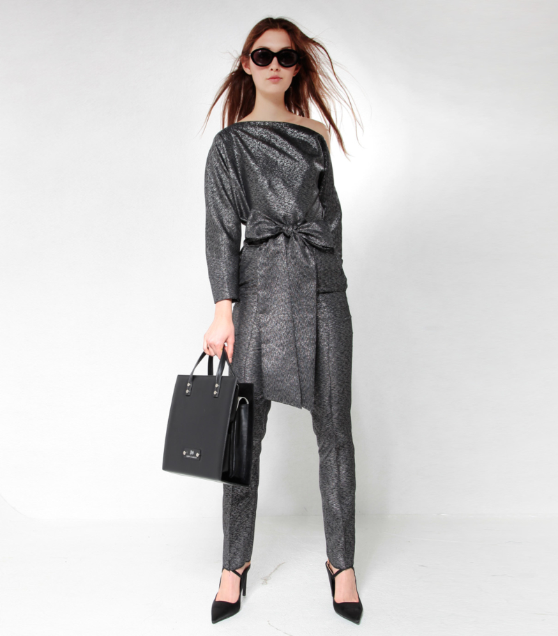 TEXTURED METALLIC THREAD JUMPSUIT