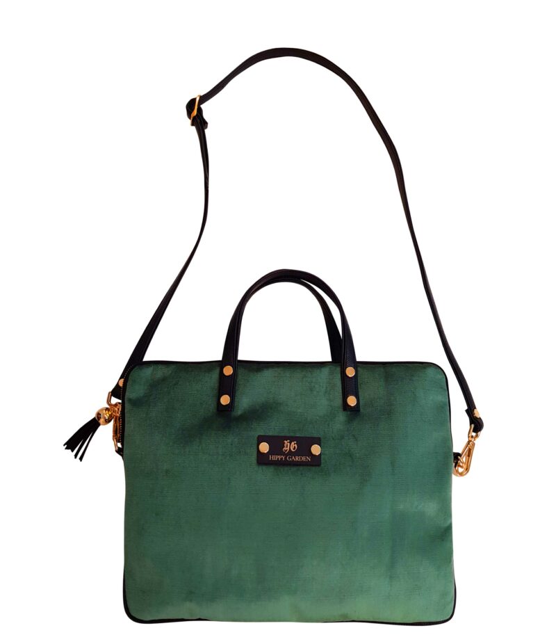 GREEN VELVET LAPTOP BAG